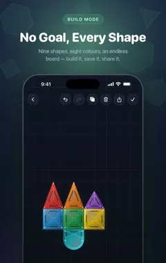 Build Mode ב־Magnetic Blocks: לוח יצירה חופשי עם צורות וצבעים