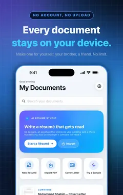 Resume Builder 文档列表，包含简历、求职信和个人资料表