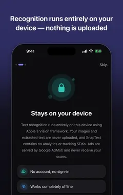 SnapText privacy screen: text recognition runs on device